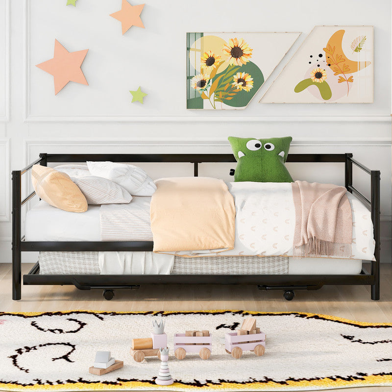 Twin Size Metal Daybed with Adjustable Trundle