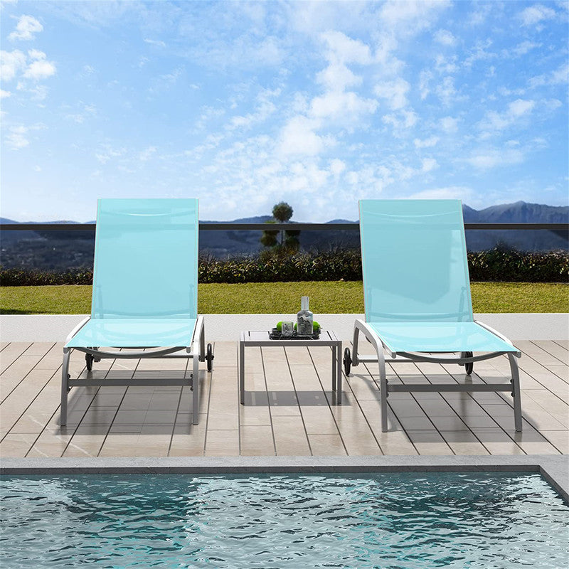 Set of 3 Lounge Chairs for Outside with Wheels 5 Adjustable Position Pool Lounge Chairs