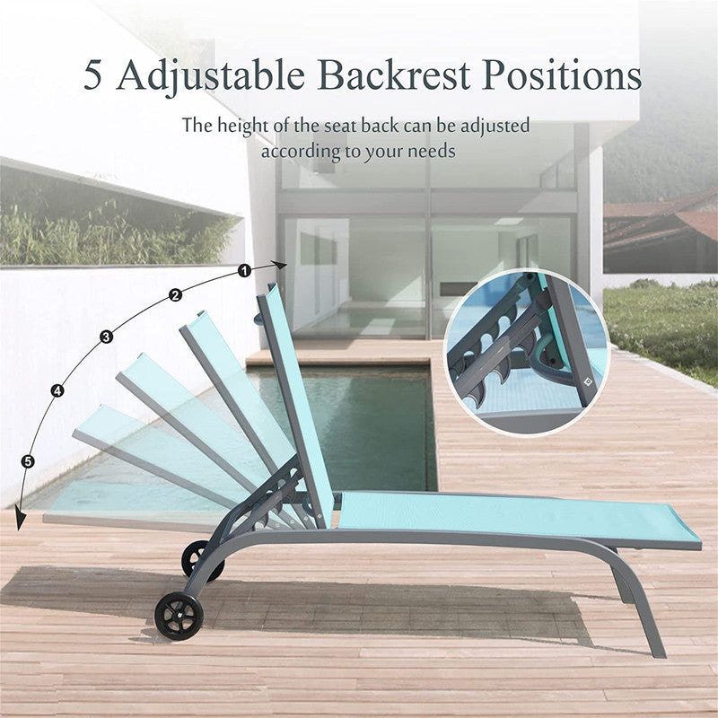 Set of 3 Lounge Chairs for Outside with Wheels 5 Adjustable Position Pool Lounge Chairs