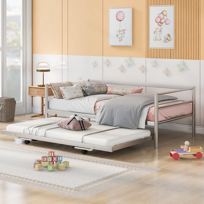 Twin Size Metal Daybed with Adjustable Trundle