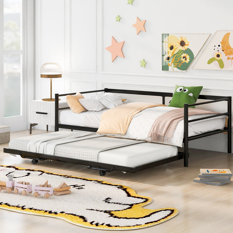 Twin Size Metal Daybed with Adjustable Trundle