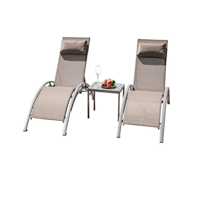 Set of 3 Pool Lounge Chairs Adjustable Aluminum Outdoor Chaise Lounge Chairs
