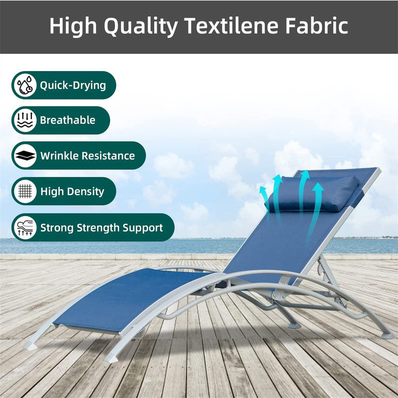 Set of 3 Pool Lounge Chairs Adjustable Aluminum Outdoor Chaise Lounge Chairs