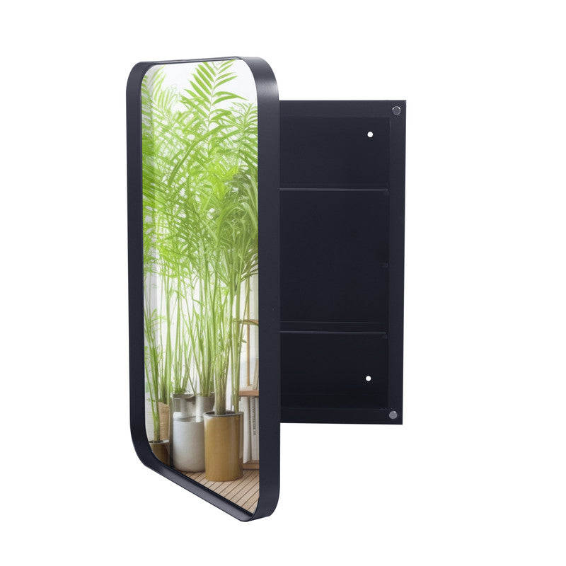 Recessed Black Metal Framed Mirror Cabinet Wall Mirror with Storage for Bathroom