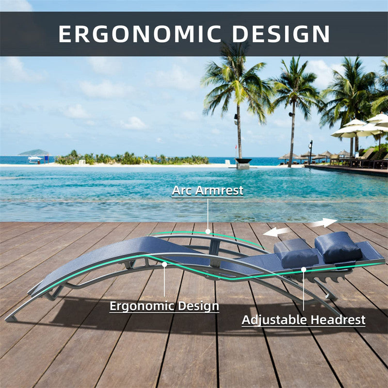 Set of 3 Pool Lounge Chairs Adjustable Aluminum Outdoor Chaise Lounge Chairs