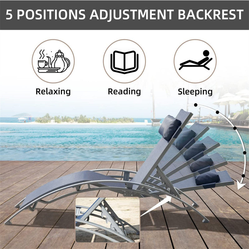 Set of 3 Pool Lounge Chairs Adjustable Aluminum Outdoor Chaise Lounge Chairs