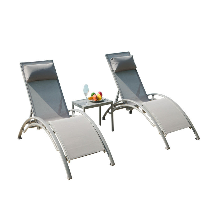 Set of 3 Pool Lounge Chairs Adjustable Aluminum Outdoor Chaise Lounge Chairs
