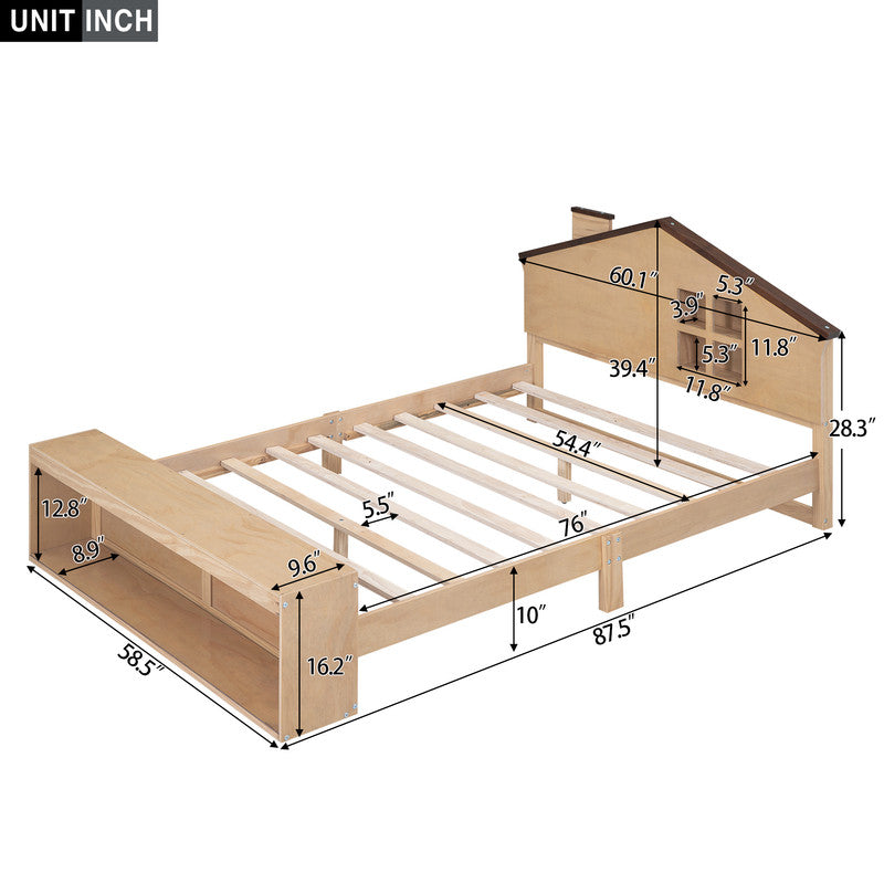 Full Size Platform Bed with LED Lights and Storage