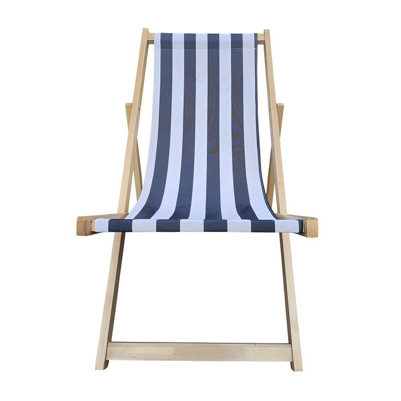 Populus Wood Broad Blue Stripe Folding Chaise Lounge Chair