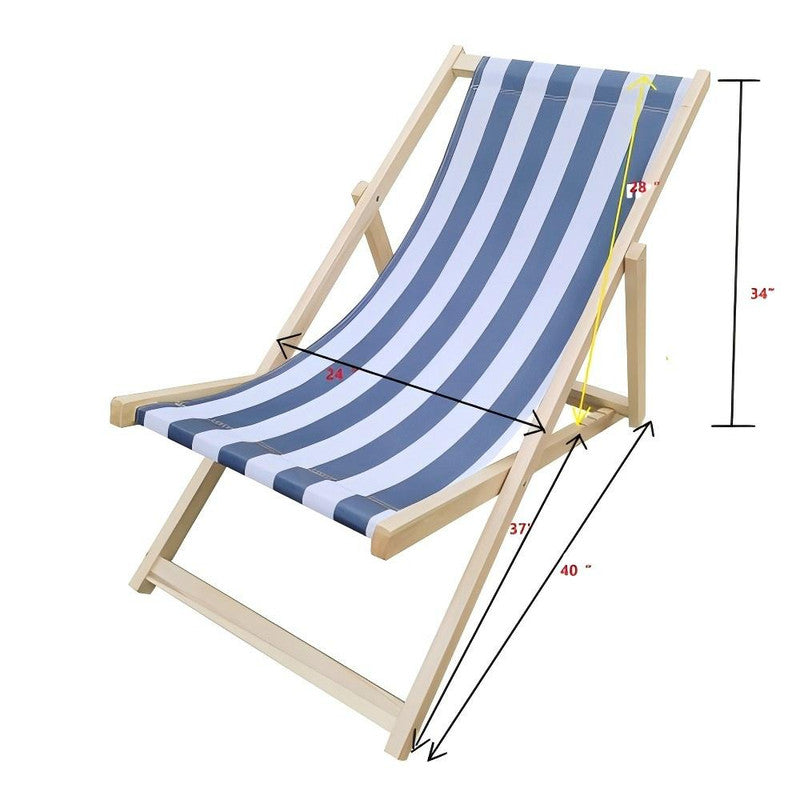 Populus Wood Broad Blue Stripe Folding Chaise Lounge Chair