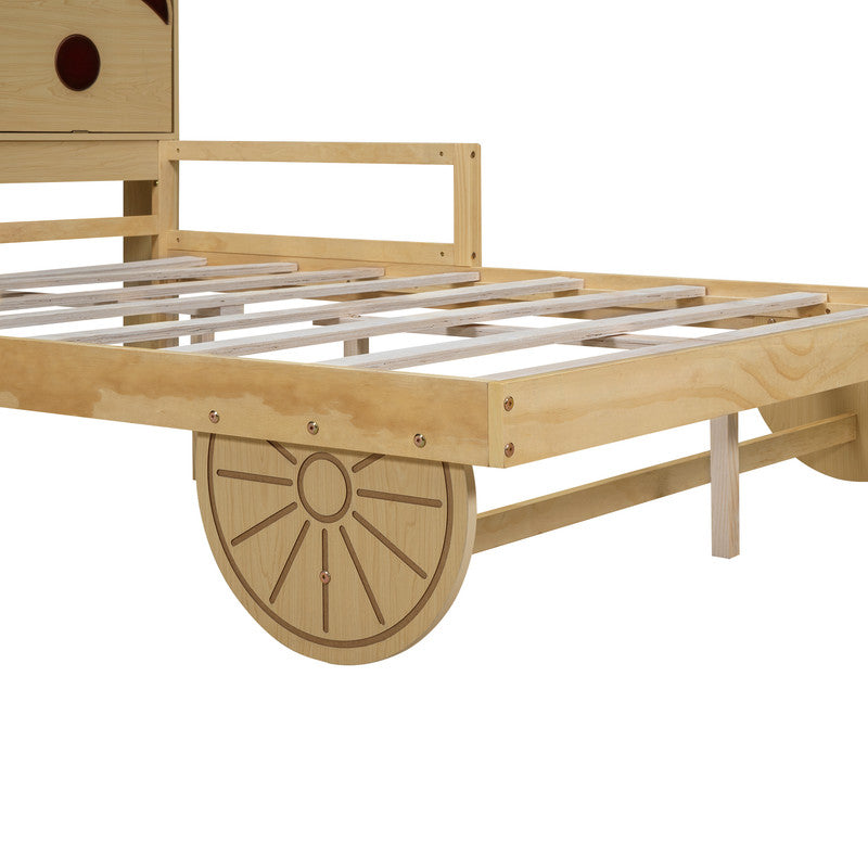 Full Size Car Bed with Bear-Shaped Headboard, USB and LED
