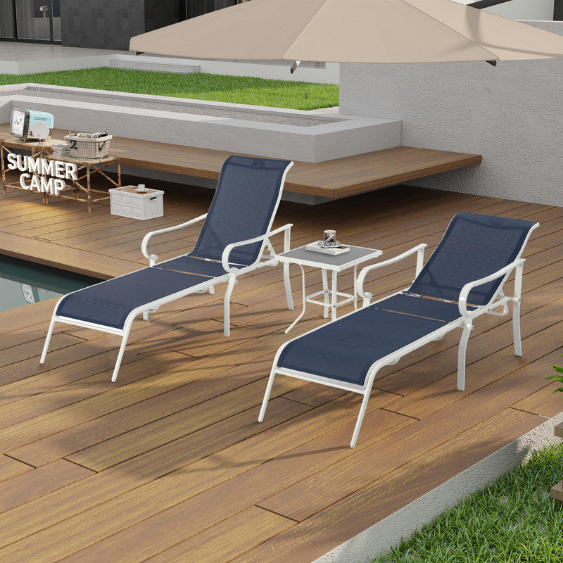Set of 3 Patio Lounge Chair with 5 Adjustable Backrest, Sturdy Steel Frame