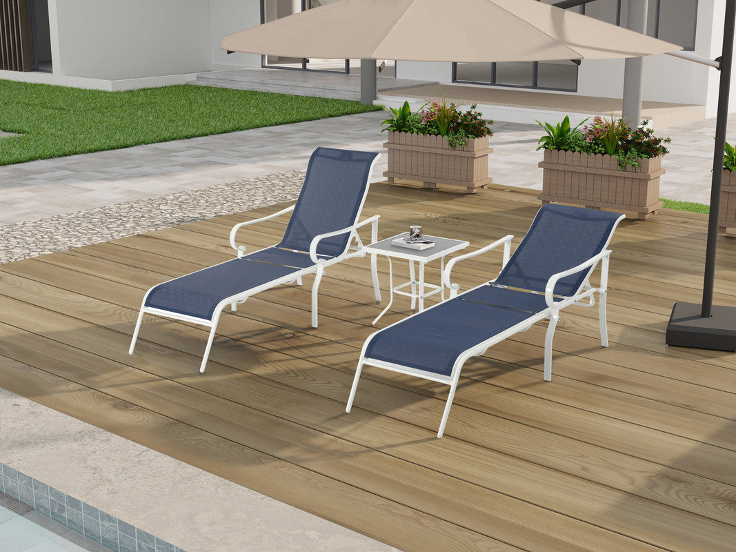 Set of 3 Patio Lounge Chair with 5 Adjustable Backrest, Sturdy Steel Frame
