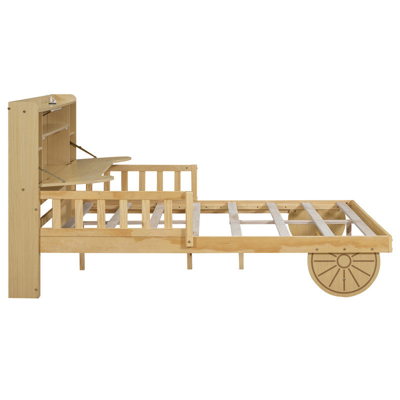 Full Size Car Bed with Bear-Shaped Headboard, USB and LED