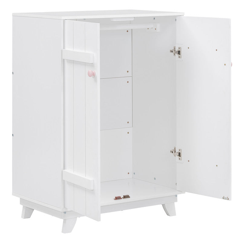 Wooden Wardrobe Cabinet with Hanging Rod, Storage Armoires with Doors