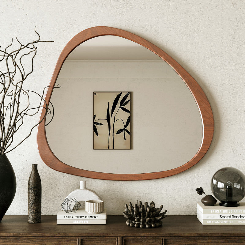 45 Inch Solid Wood Mirror Asymmetrical Wall Mirror Wooden Framed Mirror
