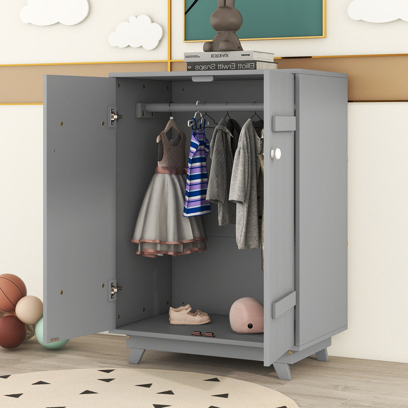 Wooden Wardrobe Cabinet with Hanging Rod, Storage Armoires with Doors