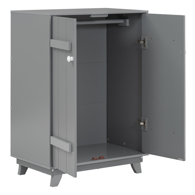 Wooden Wardrobe Cabinet with Hanging Rod, Storage Armoires with Doors