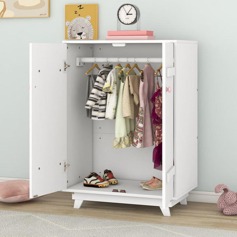 Wooden Wardrobe Cabinet with Hanging Rod, Storage Armoires with Doors