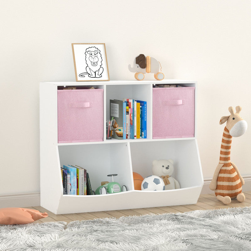 Kids Bookcase with Collapsible Fabric Drawers Children's Toy Storage Cabinet