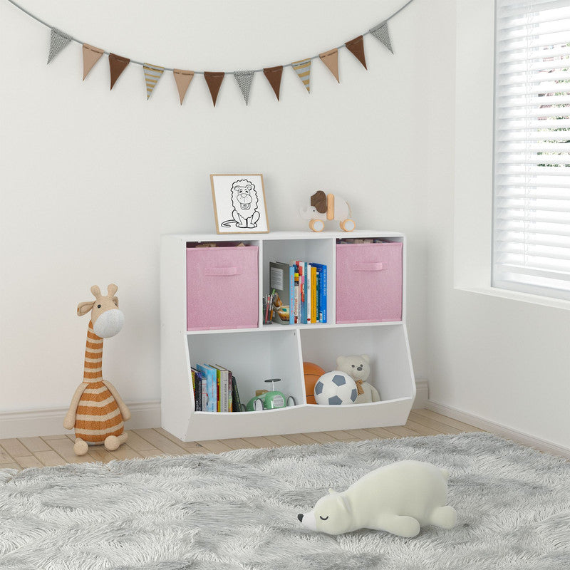 Kids Bookcase with Collapsible Fabric Drawers Children's Toy Storage Cabinet