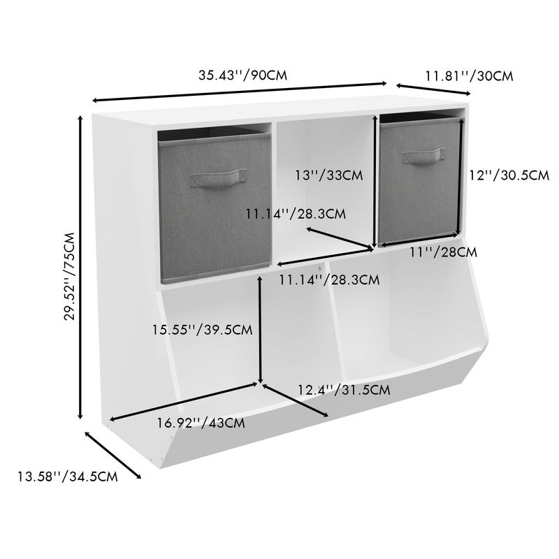 Kids Bookcase with Collapsible Fabric Drawers Children's Toy Storage Cabinet