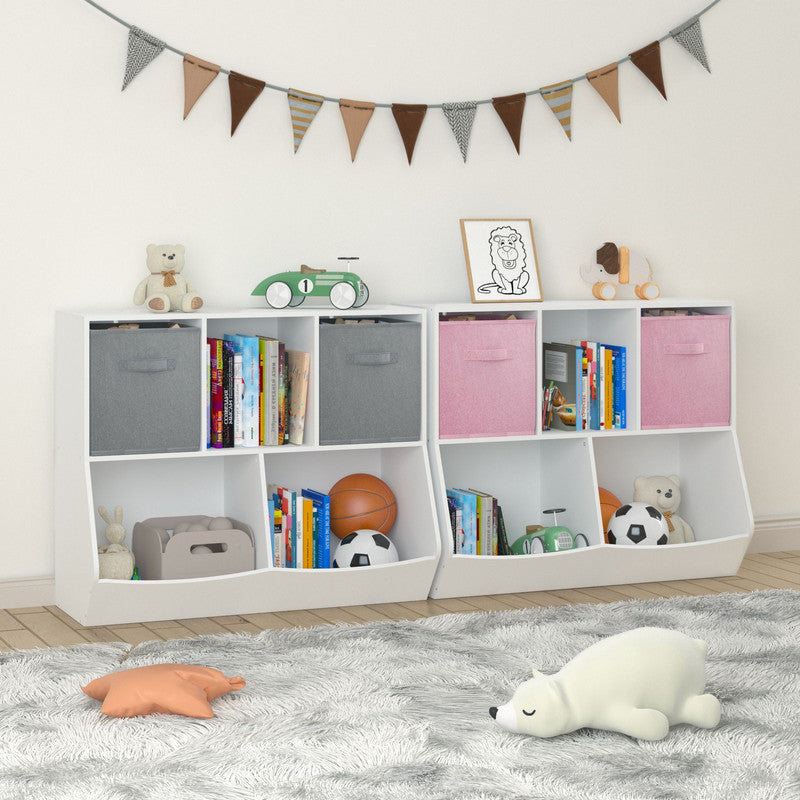 Kids Bookcase with Collapsible Fabric Drawers Children's Toy Storage Cabinet