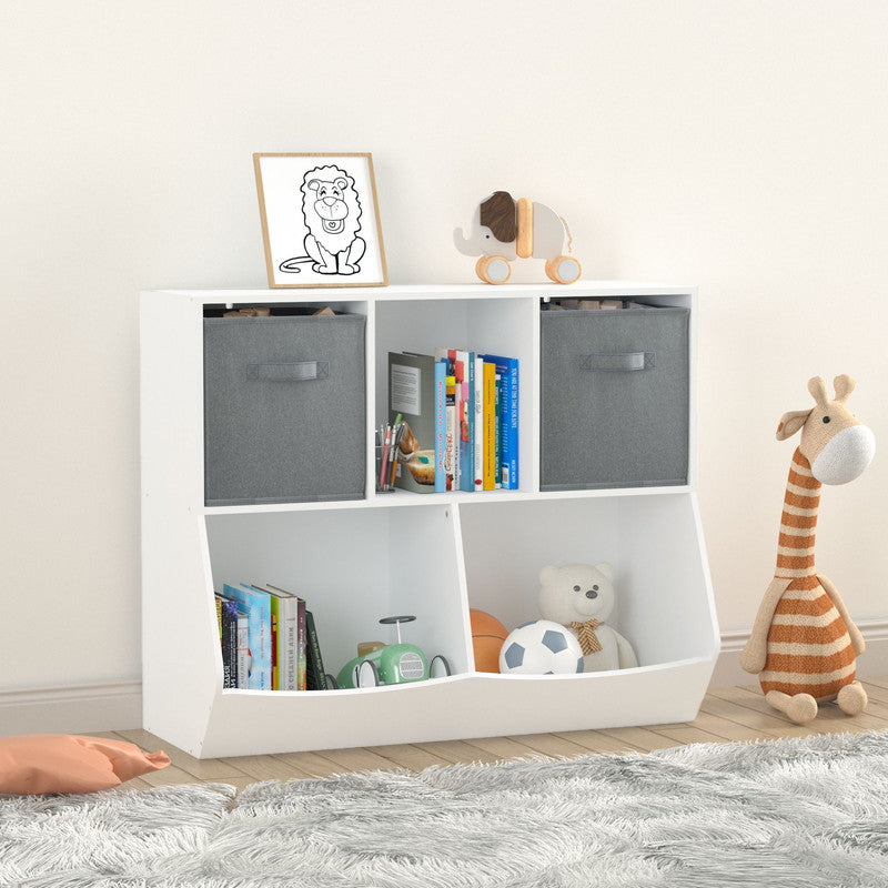 Kids Bookcase with Collapsible Fabric Drawers Children's Toy Storage Cabinet