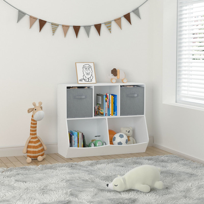 Kids Bookcase with Collapsible Fabric Drawers Children's Toy Storage Cabinet