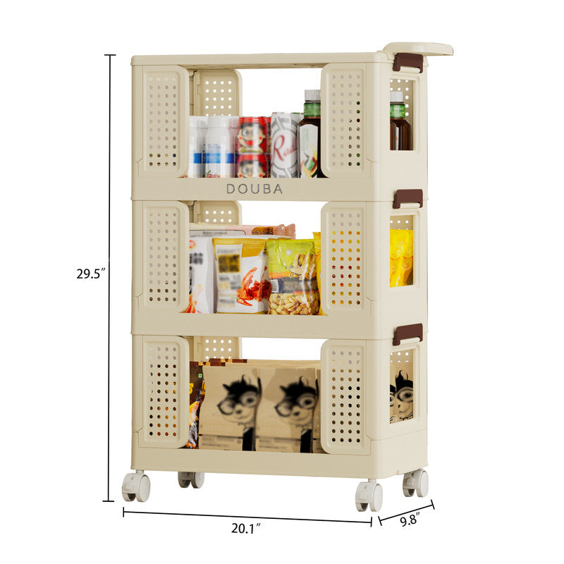 3-Tier Kitchen Storage Cart Multifunction Utility Rolling Storage Organizer