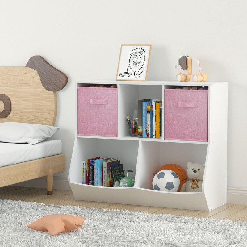 Kids Bookcase with Collapsible Fabric Drawers Children's Toy Storage Cabinet