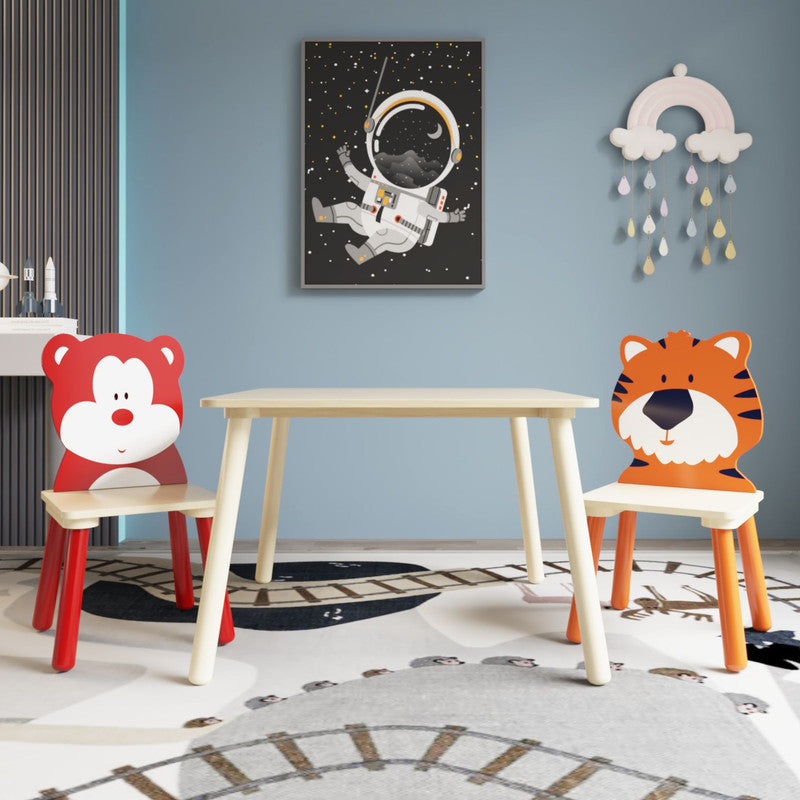Kids Table and Chairs Set 3 Pieces Wooden Activity Play Table Set