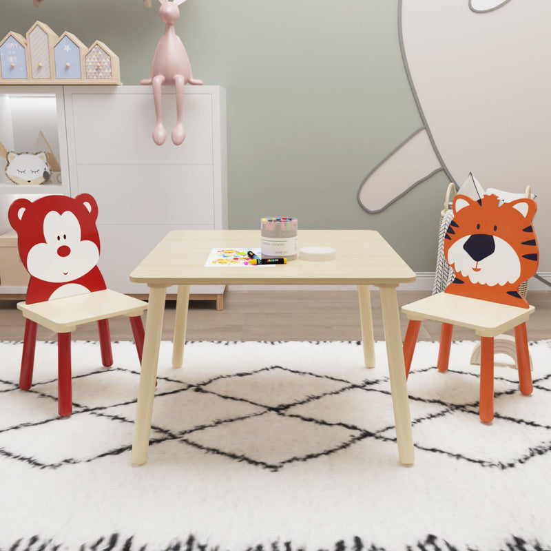 Kids Table and Chairs Set 3 Pieces Wooden Activity Play Table Set
