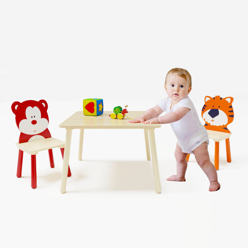 Kids Table and Chairs Set 3 Pieces Wooden Activity Play Table Set