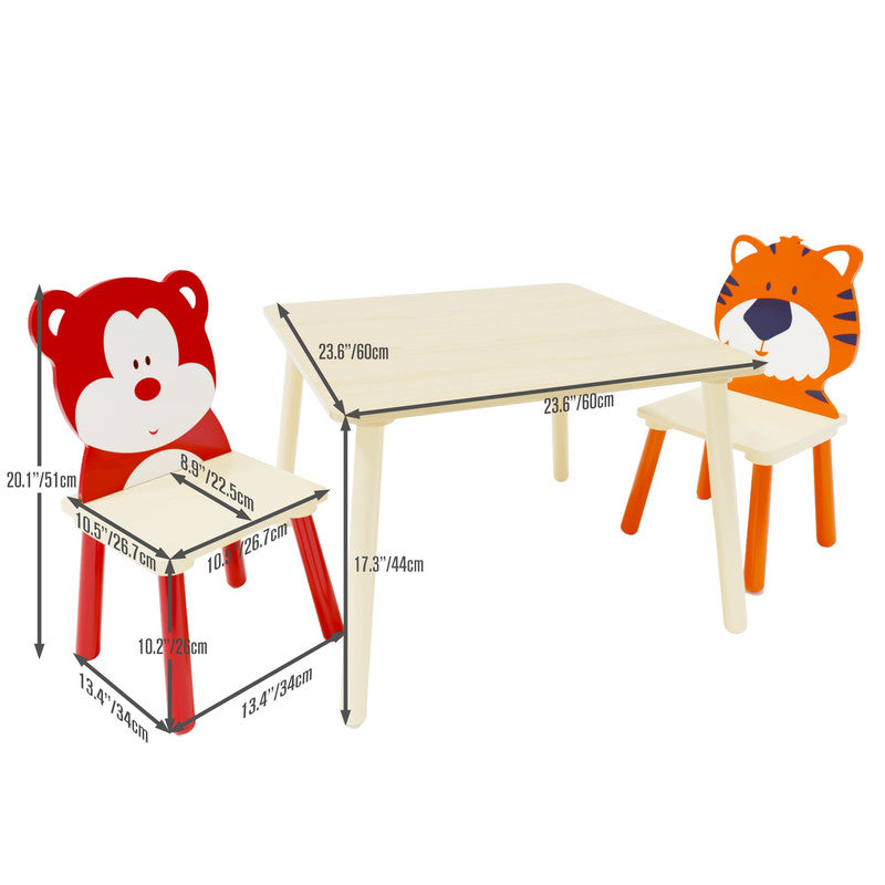 Kids Table and Chairs Set 3 Pieces Wooden Activity Play Table Set