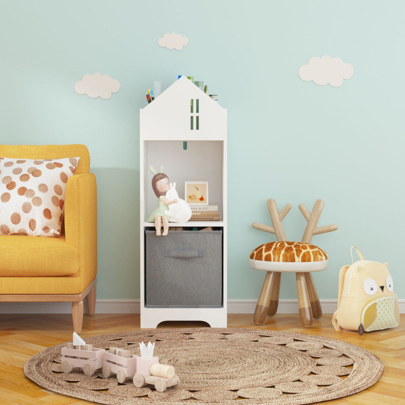 Kids Dollhouse Bookcase with Storage, 2-Tier Storage Display Organizer