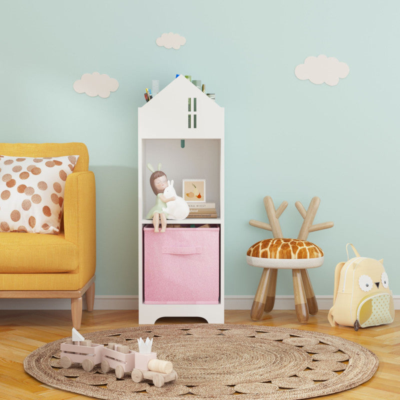 Kids Dollhouse Bookcase with Storage, 2-Tier Storage Display Organizer