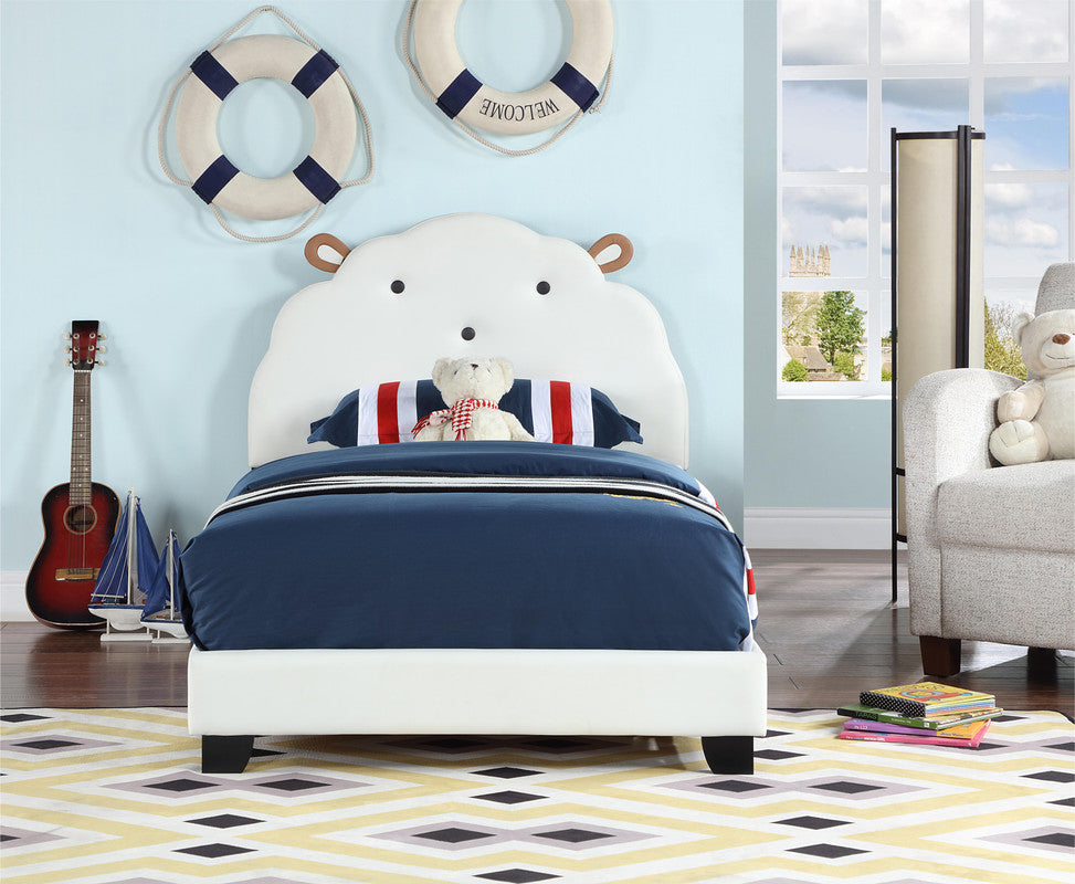 Upholstered Twin Size Platform Bed for Kids, Wooden Bed Frame with Slatted Bed Base