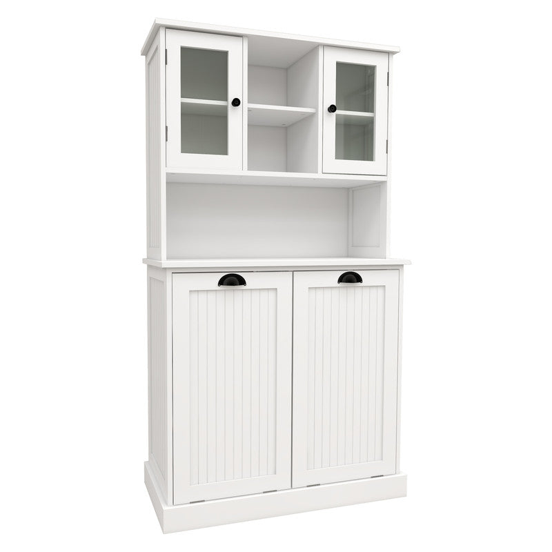 Two-Compartment Tilt-Out Dirty Laundry Basket Tall Bathroom Cabinet with 2 Adjustable Shelves