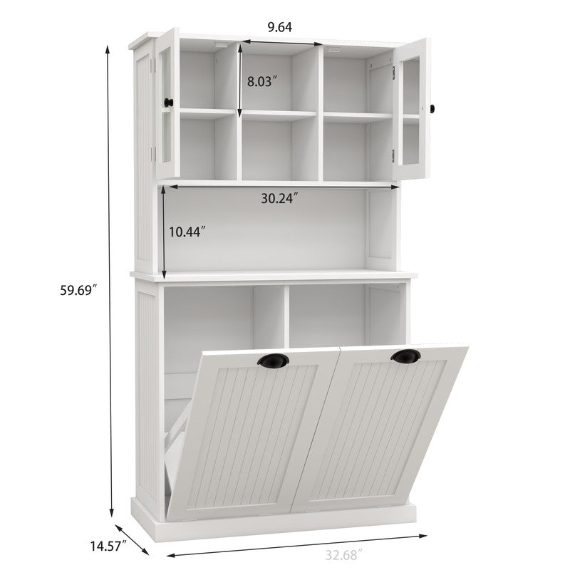 Two-Compartment Tilt-Out Dirty Laundry Basket Tall Bathroom Cabinet with 2 Adjustable Shelves