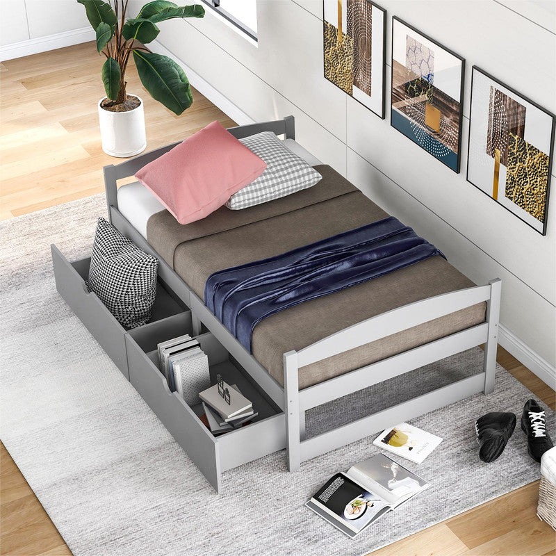 Twin Size Platform Bed with Two Drawers