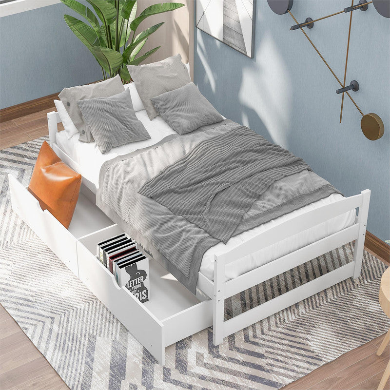 Twin Size Platform Bed with Two Drawers