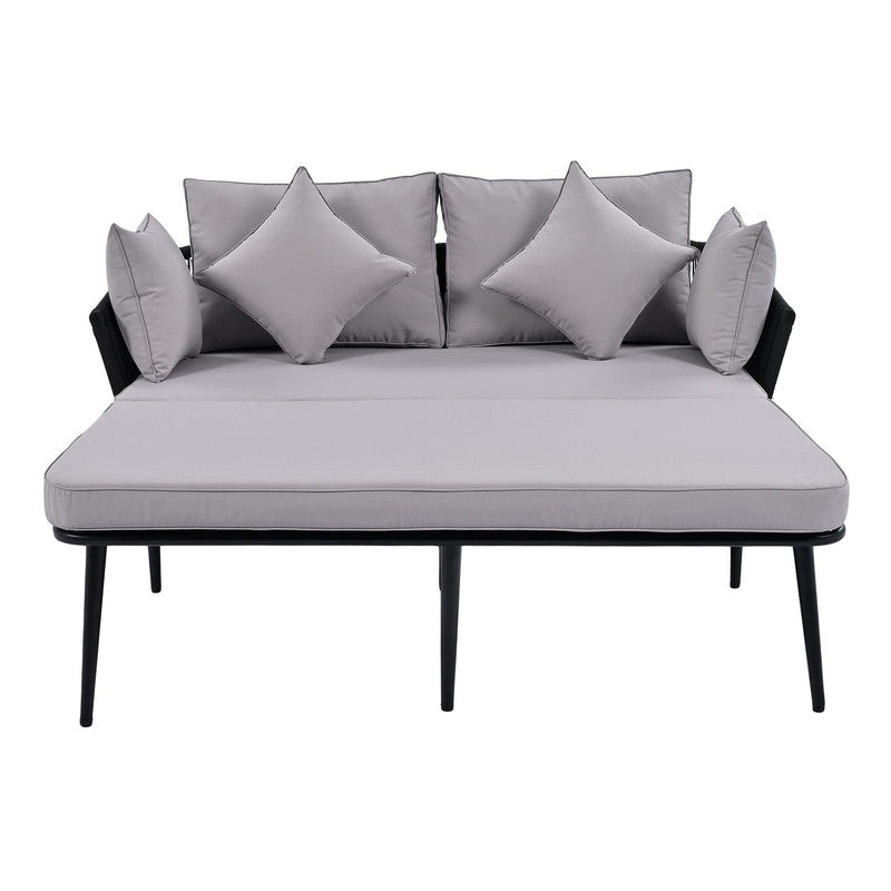 Outdoor Patio Daybed, Woven Nylon Rope Backrest with Washable Cushion
