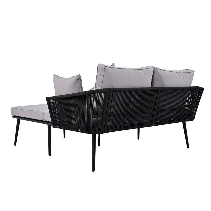 Outdoor Patio Daybed, Woven Nylon Rope Backrest with Washable Cushion