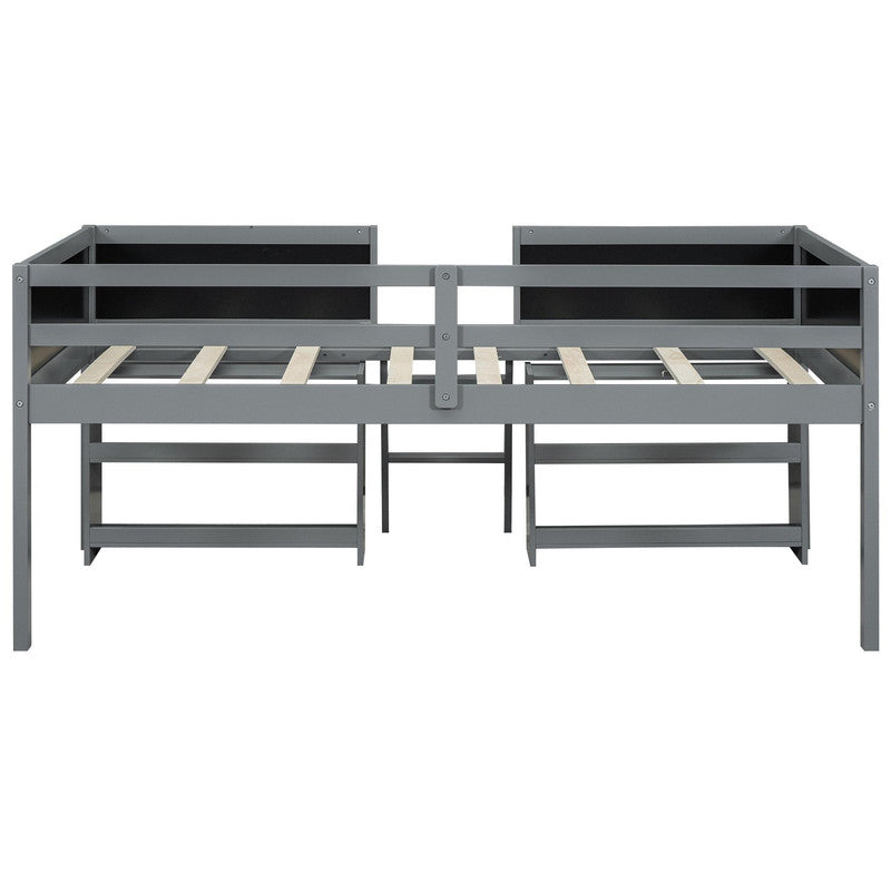 Twin Size Low Loft Bed with Two Movable Shelves and Ladder