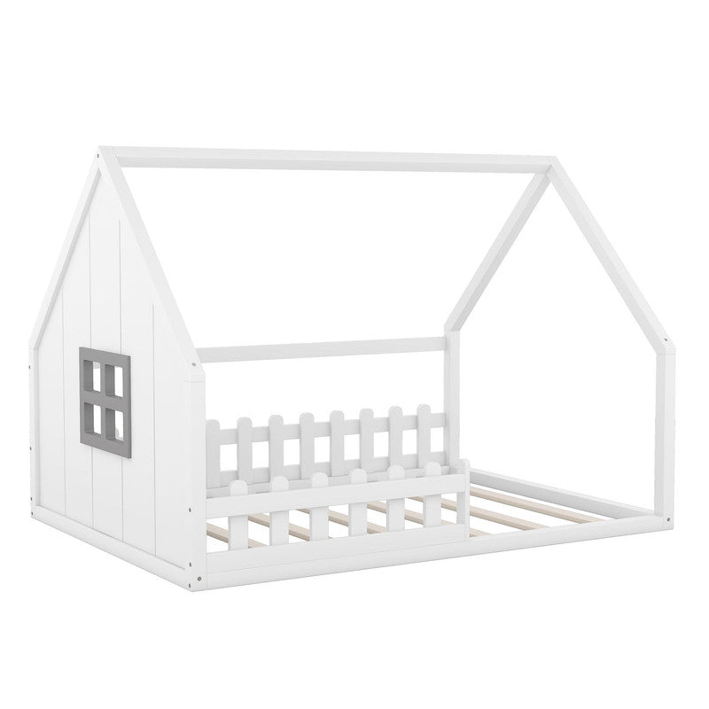 Full Size Wood Bed with Window and Fence