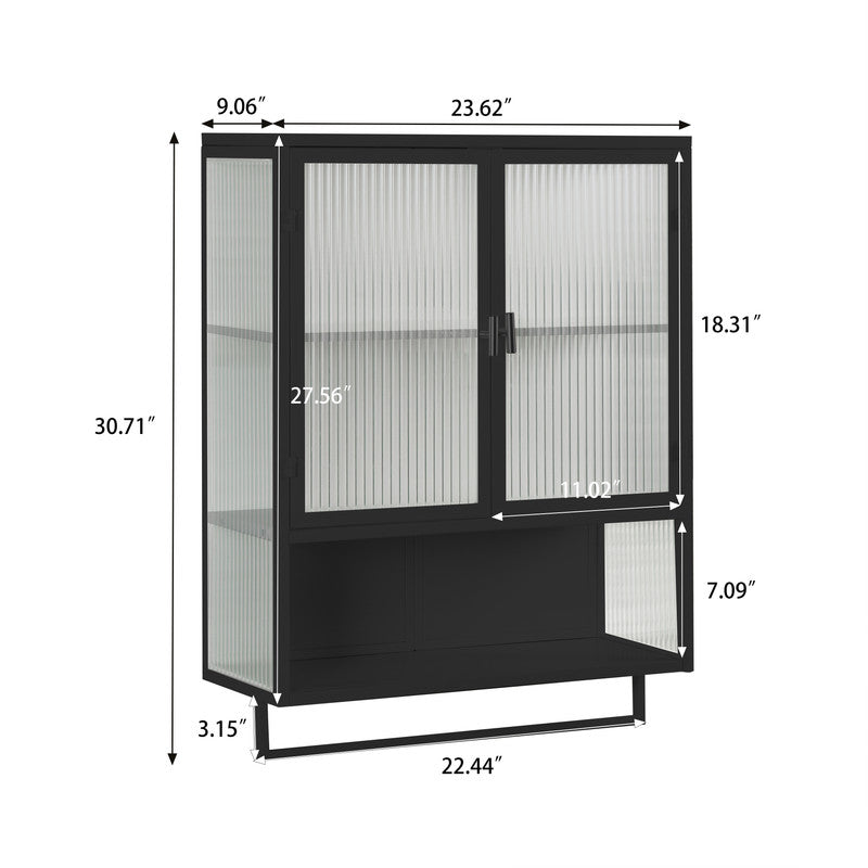Modern Two-door Wall Cabinet with Two-tier Enclosed Storage, an Open Shelf and Towel Rack