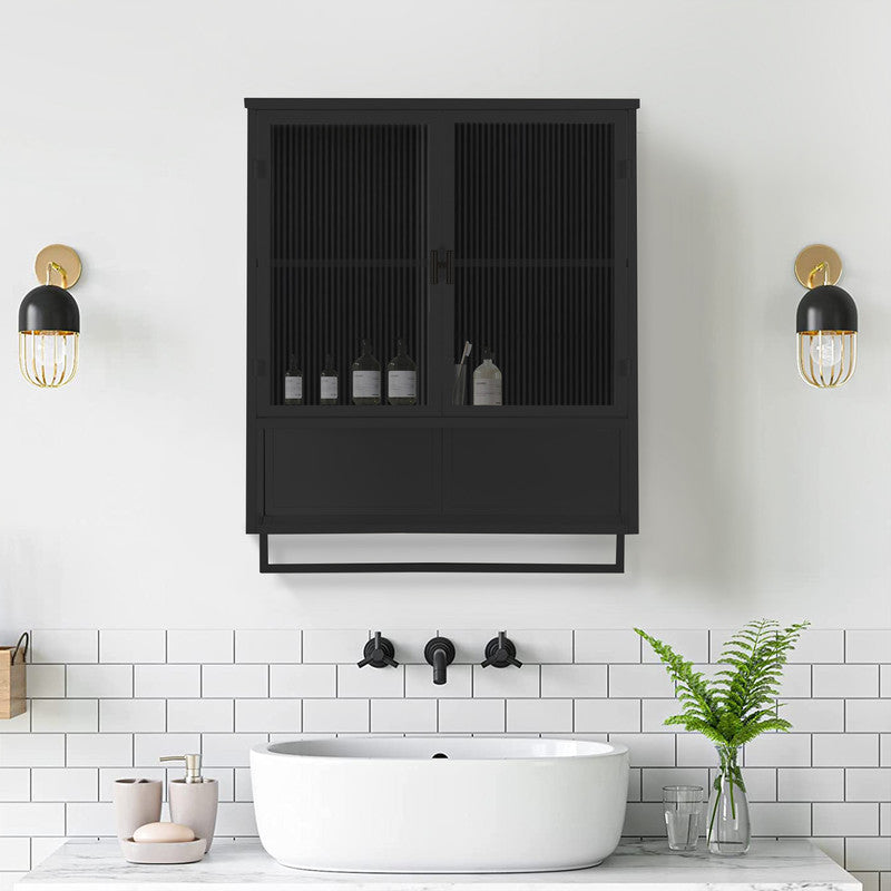 Modern Two-door Wall Cabinet with Two-tier Enclosed Storage, an Open Shelf and Towel Rack
