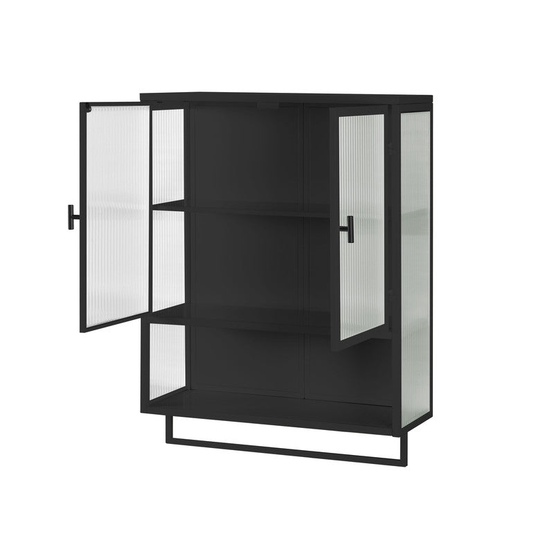 Modern Two-door Wall Cabinet with Two-tier Enclosed Storage, an Open Shelf and Towel Rack