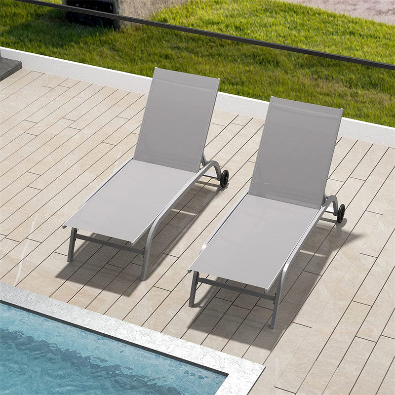 Set of 2 Lounge Chairs for Outside with Wheels 5 Adjustable Position Pool Lounge Chairs